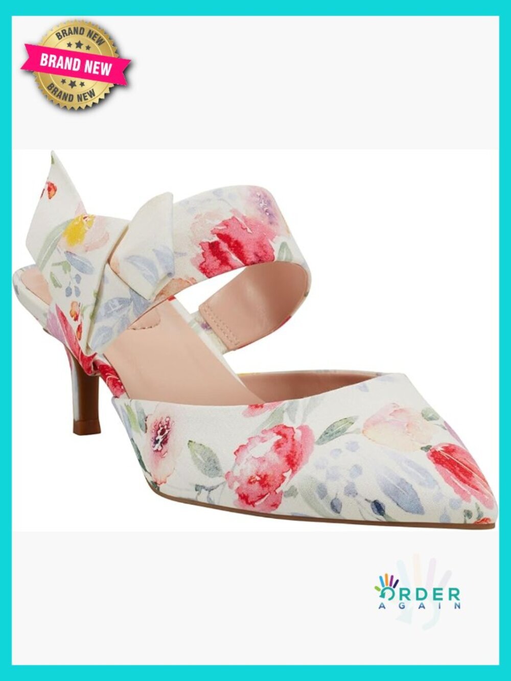 Kitten Heel Pumps with Bows Slingback Pointed Toe Floral Dress Shoes